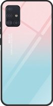 Samsung Galaxy A71 Hoesje Printing Glass Blauw/Roze