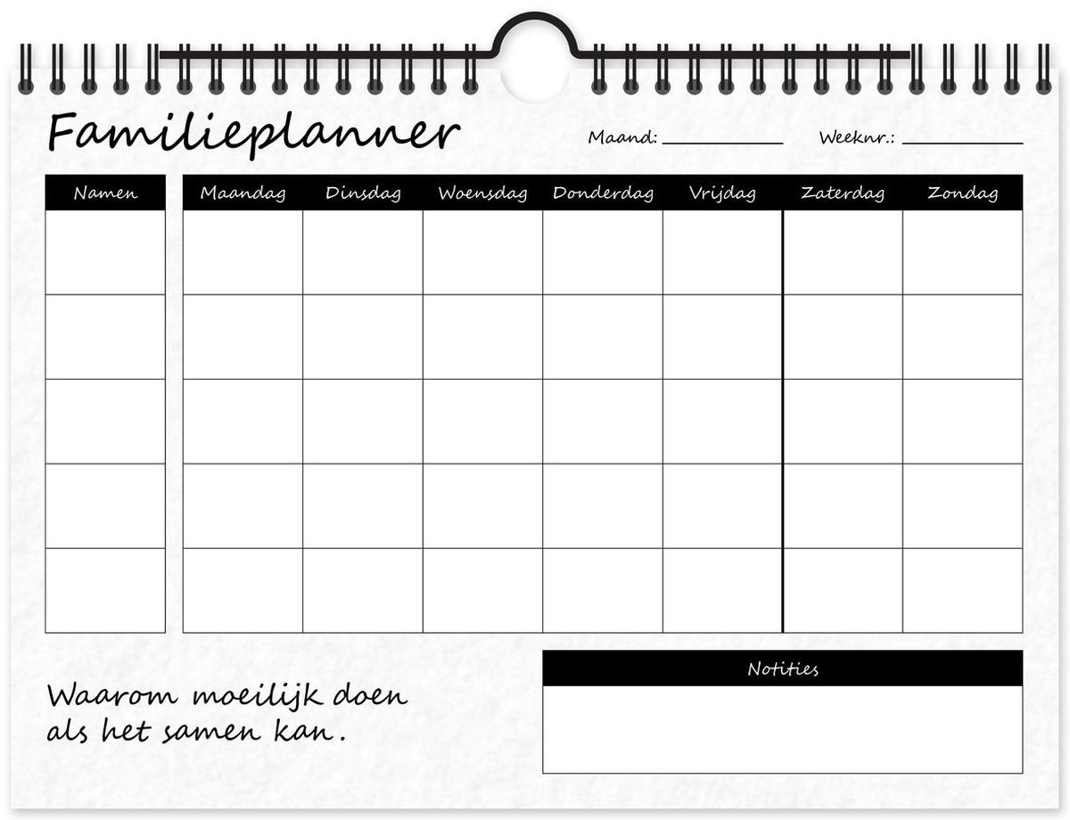 Familieplanner Kalender 52 weken Inclusief motiverende spreuken