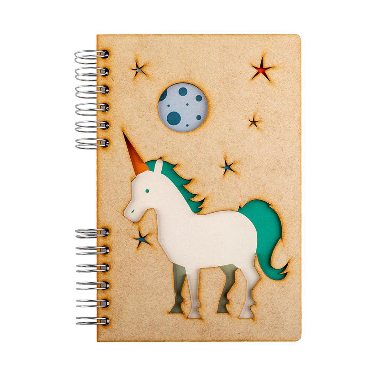KOMONI - Duurzaam houten Notitieboek - Dagboek - Gerecycled papier - Navulbaar - A4 - Gelinieerd - Unicorn