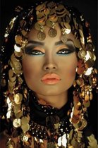 Glasschilderij fotokunst - Vrouw Gezicht - Goud - 'Arabian Princess' - 120x80 cm - woonkamer slaapkamer