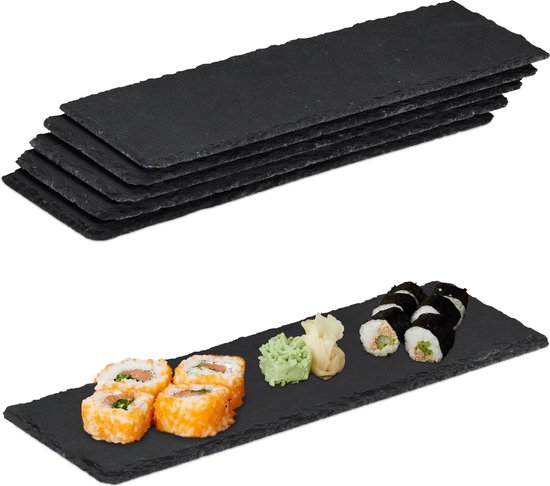 Relaxdays serveerplank leisteen 6 stuks borrelplank - kaasplank - Sushi - x 10 cm | bol.com