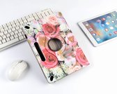 P.C.K. Hoesje/Boekhoesje/Bookcover/Case draaibaar wit met roze bloemen print geschikt voor 10 inch Tablets universeel MET PEN EN GLASFOLIE