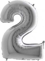 Folieballon - Cijfer 2 - Zilver - Grabo balloon - 35cm