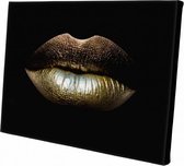 Lips Gold | Kuster Style | 90 x 60 CM | Wanddecoratie | Schilderij | Canvasdoek | Schilderij op canvas