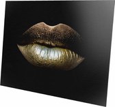 Lips Gold | Kuster Style | 120 x 80 CM | Wanddecoratie | Schilderij | Geborsteld Aluminium | Schilderij op Aluminium