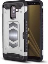Ntech Samsung Galaxy A6 Plus Luxe Armor Case met Pashouder - Zilver