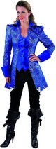 Middeleeuwen & Renaissance Kostuum | Met Brokaat Versierde Mantel En Vest Hertogin Blauw Vrouw | Extra Small | Carnaval kostuum | Verkleedkleding