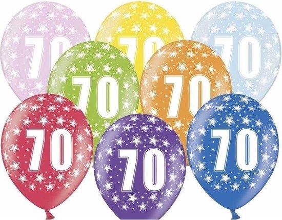 18x stuks Ballonnen 70 jaar print met sterretjes - Leeftijd feestartikelen en versiering