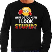 Funny emoticon sweater What do you mean stupid zwart heren XL (54)