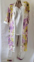 Dames satijn pyjama set 3 delige met kimono L 38-40 wit/lila