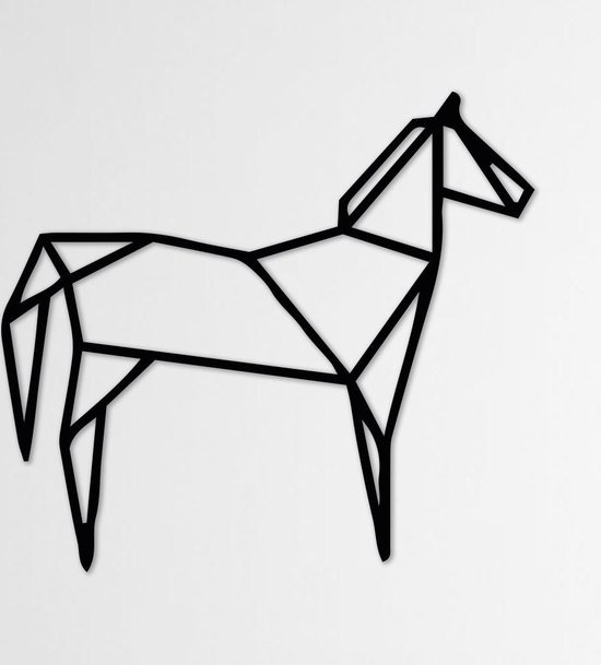 LINE ART, PAARD - Paard zwart - Wanddecoratie - Hout - XL 80 cm