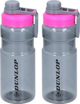 Set van 2x Transparant roze bidon/drinkfles - 1100 ml - Sportfles/sportbidon - Drinkflessen/waterflessen voor onderweg