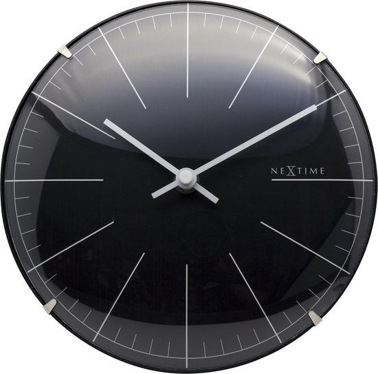 NeXtime Big Stripe Mini Dome - Horloge de table / Horloge murale - Rond - Glas bombé et plastique - Mouvement silencieux - Ø 20 cm - Zwart