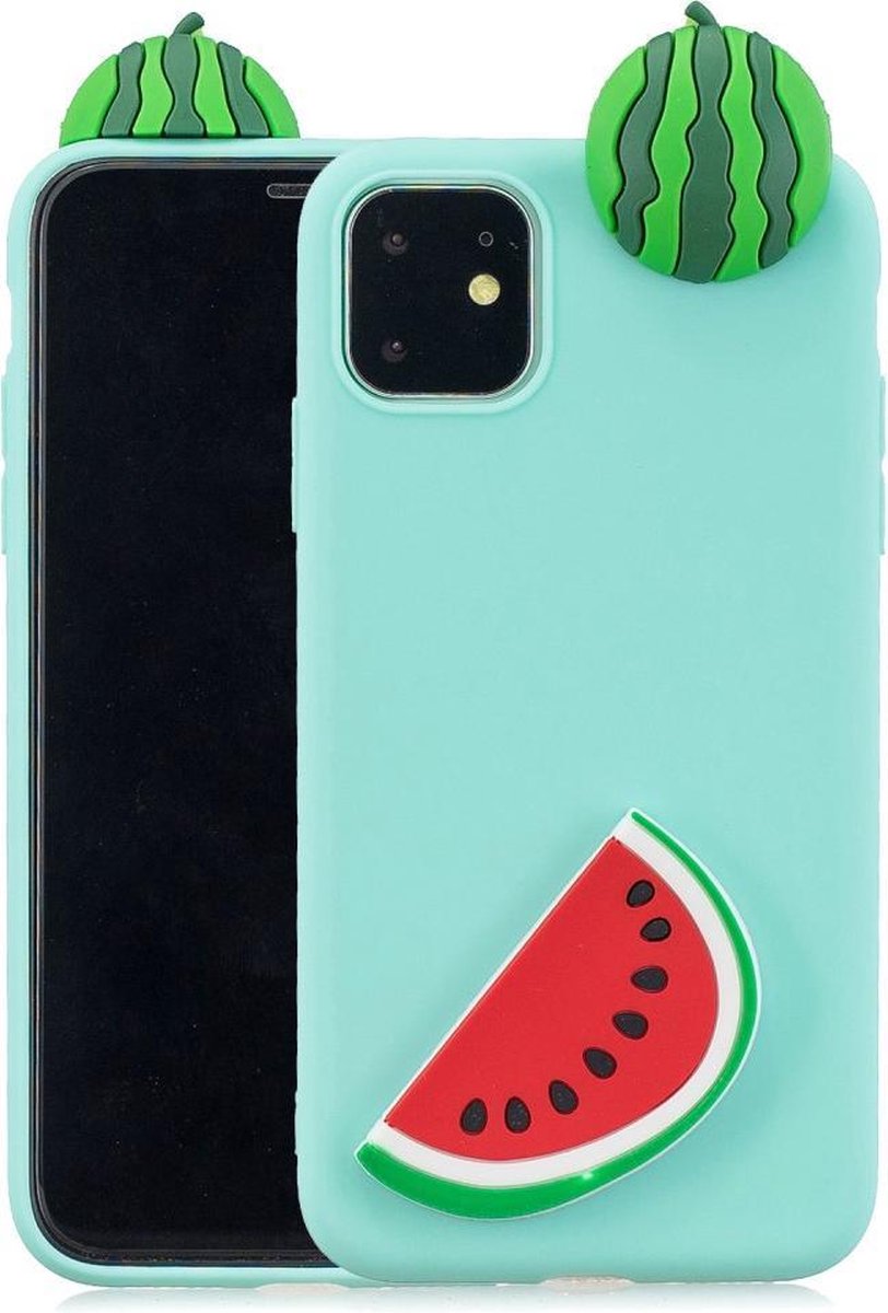 Zomerse softcase met 3D watermeloenen voor iPhone 11 6.1 inch - Groen