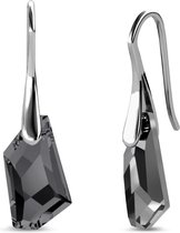 Yolora Dames Oorbellen Druppel met Zwart Kalpa Camaka Kristal - Zilver kleurig - 18K Witgoud Verguld - Cadeauverpakking