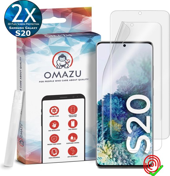 Samsung Galaxy S20 OMAZU 3D Flex TPU Screenprotector, 2 Pack - 100% vingerafdruk scanner compatible- Edge-to-Edge beschermingsfunctie, kras herstellende coating