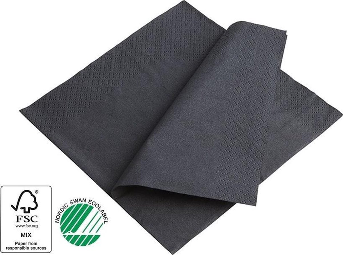Luxe, zwarte servetten 2- laags, 33x33cm (2.400 stuks)