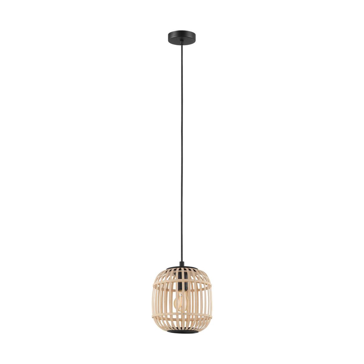 EGLO Bordesley Hanglamp - 1 lichts - Ø21cm. - E27 - Zwart/bamboo