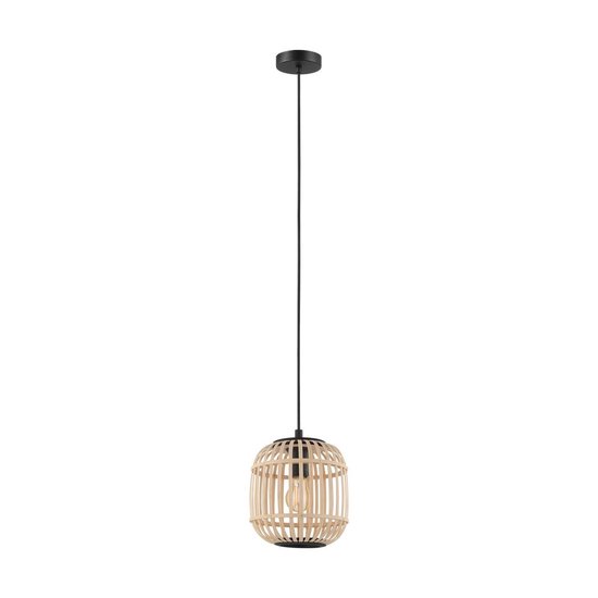 EGLO Bordesley Lampe à suspension - 1 lumière - Ø21cm. - E27 - Zwart/ bambou