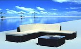 6-delige Loungeset met kussens poly rattan zwart (incl. Fleecedeken)