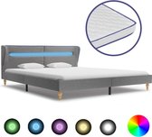 Bed met LED en traagschuim matras stof lichtgrijs 180x200 cm