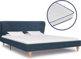 Bed met traagschuim matras stof blauw 140x200 cm