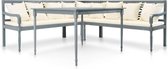 4-delige Loungeset massief acaciahout grijs en wit (incl. Fleecedeken)