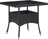 Tuintafel poly rattan en glas zwart