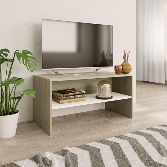 Tv-meubel 80x40x40 cm spaanplaat wit en sonoma eikenkleurig