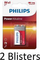 2 Stuks (2 Blisters a 1 st) Philips Power Alkaline batterij 9V