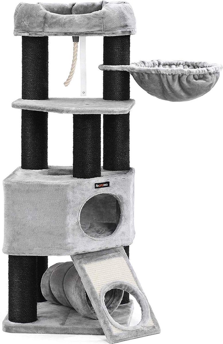 EKEO - Krabpaal groot -kattenboom met pluizig uitzichtplatform - ligkom en knuffelholte - kattentoren - XL