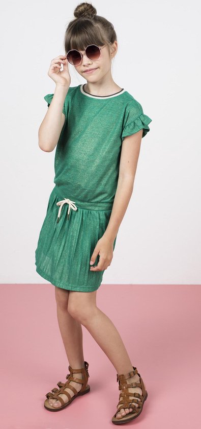 Like FLO Meisjes metallic jersey plisse jurk - groen - Maat 146 | bol.com