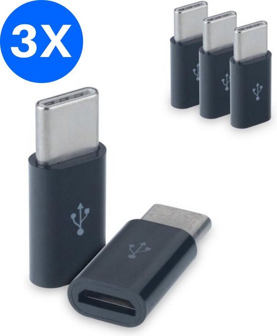 optocht Bondgenoot karbonade Set van 3 verloop adapter MICRO USB-adapter naar USB-C | Opzetstuk | bol.com