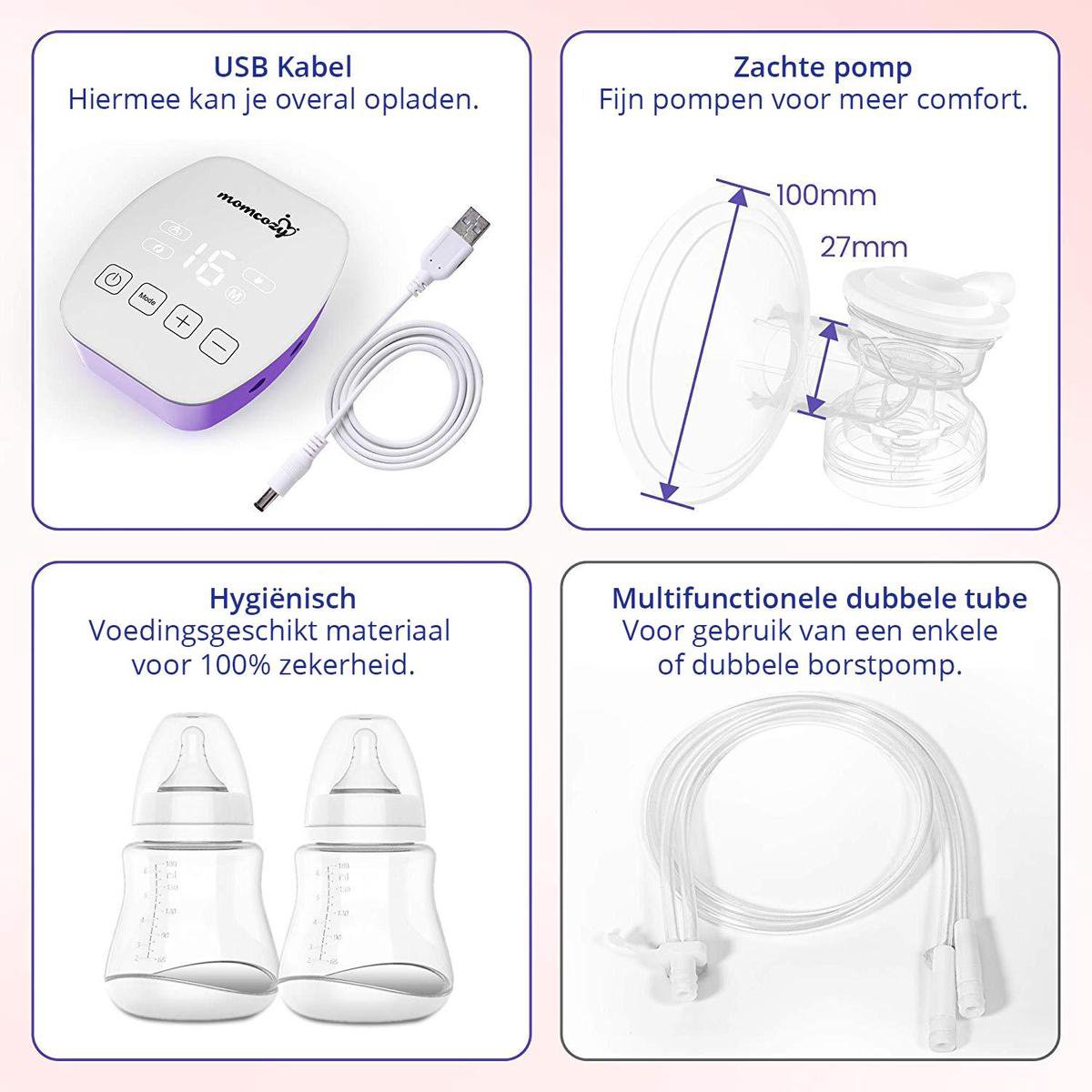 Gris Momcozy Double tire-lait électrique portable mains libres 2 modes 5 vitesses Soin de la santé de la mère et du bébé 24 mm 