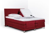 Boxspring Flanny compleet, merk Olympic Life, elektrisch verstelbaar, 140 x 200 cm, bordeaux, 18-delig met strak hoofdbord