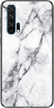 Honor 20 Pro Marmer hoesje - Wit - Zwart - TPU + Gehard Glas