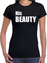 His beauty t-shirt zwart met witte letters voor dames XS