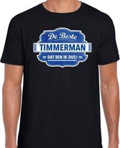 Cadeau t-shirt voor de beste timmerman voor heren - zwart met blauw - timmermannen - kado shirt / kleding - vaderdag / collega S