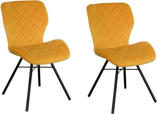 Marieke velvet stoel - Velvet - Oker Geel - Set van 2 | bol.com