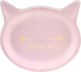 PARTYDECO - 6 roze kattenkop kartonnen borden - Decoratie > Borden