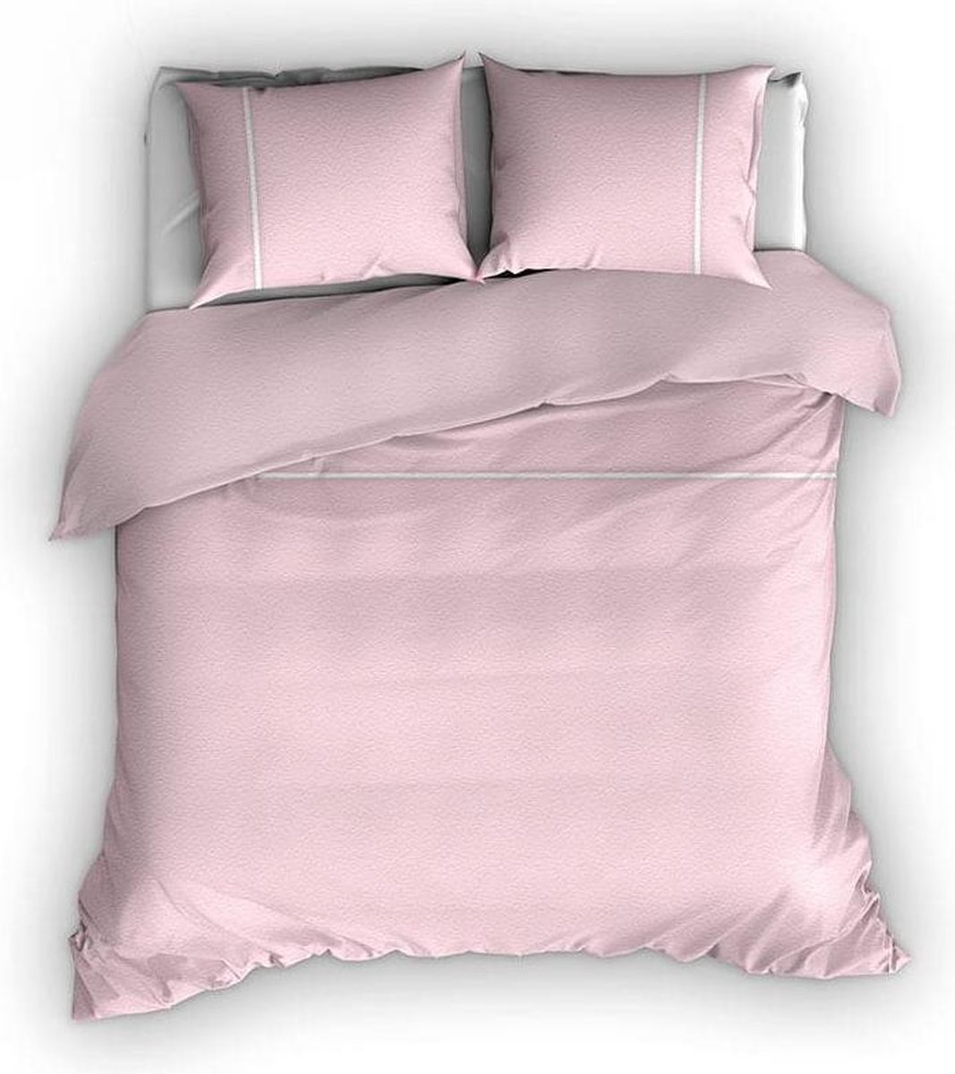 Romanette Duchesse flanel dekbedovertrek - Roze/wit - 1-persoons (140x200/220 cm + 1 sloop)