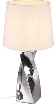 LED Tafellamp - Trion Aneby - E27 Fitting - Rond - Glans Chroom - Keramiek/Textiel - BSE