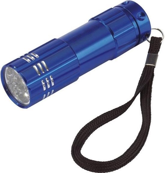 2x stuks kleine 9x LED krachtige zaklamp in het blauw van 9.5 cm - incl. batterijen en koordje