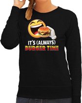 Funny emoticon sweater It is always burger time zwart dames 2XL