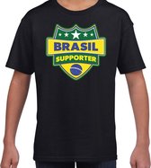 Brazilie / Brasil schild supporter  t-shirt zwart voor kinderen XL (158-164)