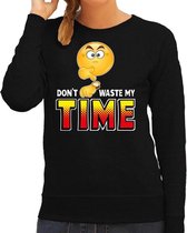 Funny emoticon sweater Dont waste my time zwart dames L