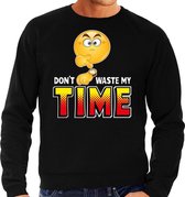 Funny emoticon sweater Dont waste my time zwart heren XL (54)