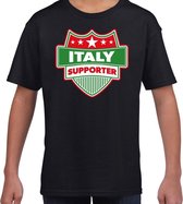 Italy supporter schild t-shirt zwart voor kinderen - Italie landen shirt / kleding - EK / WK / Olympische spelen outfit 134/140