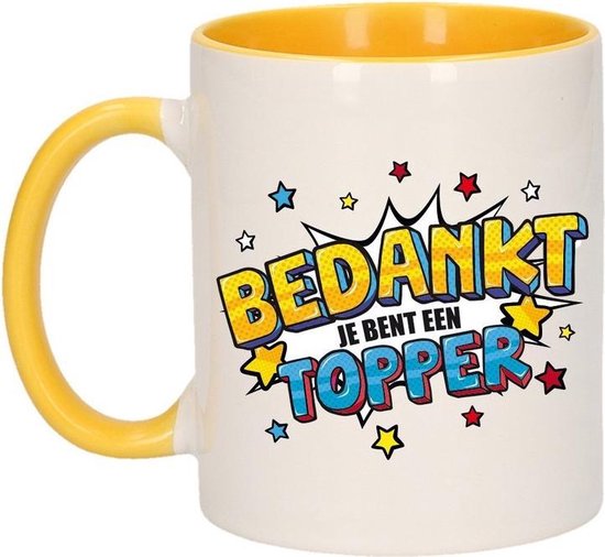 Jongleren wimper Tegenstander Bedankt topper cadeau koffiemok / theebeker wit en geel met sterren - 300  ml -... | bol.com