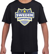 Zweden / Sweden schild supporter t-shirt zwart voor kinderen M (134-140)